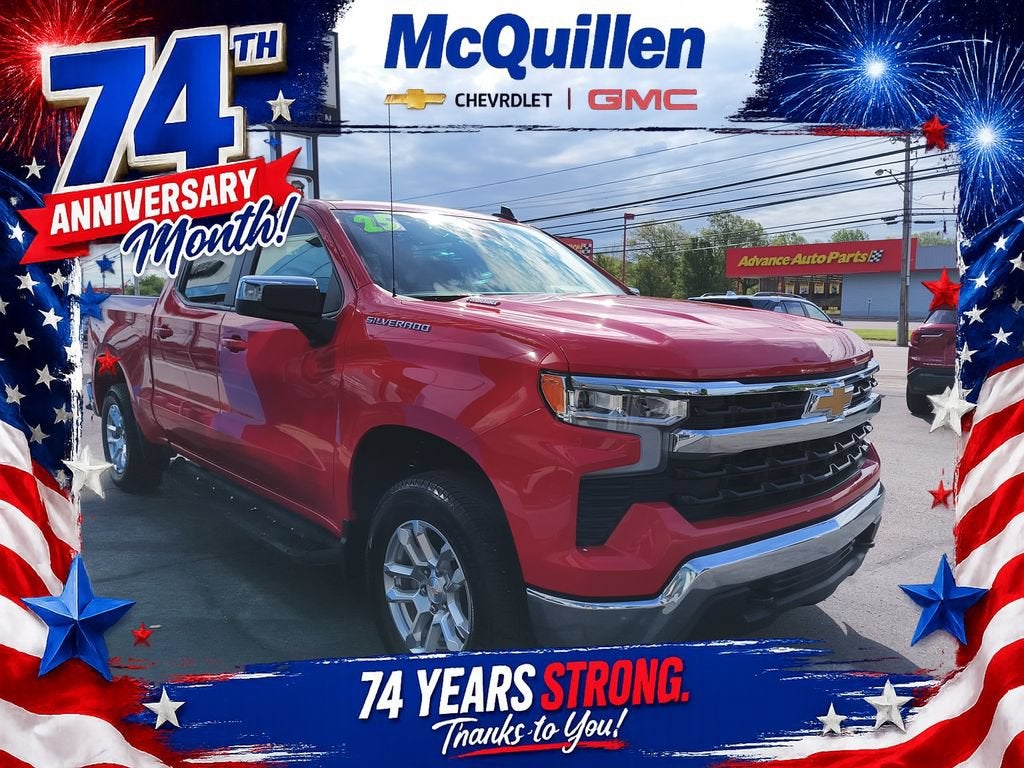 2025 Chevrolet Silverado 1500 LT (2FL) in Red Hot — front three-quarter view