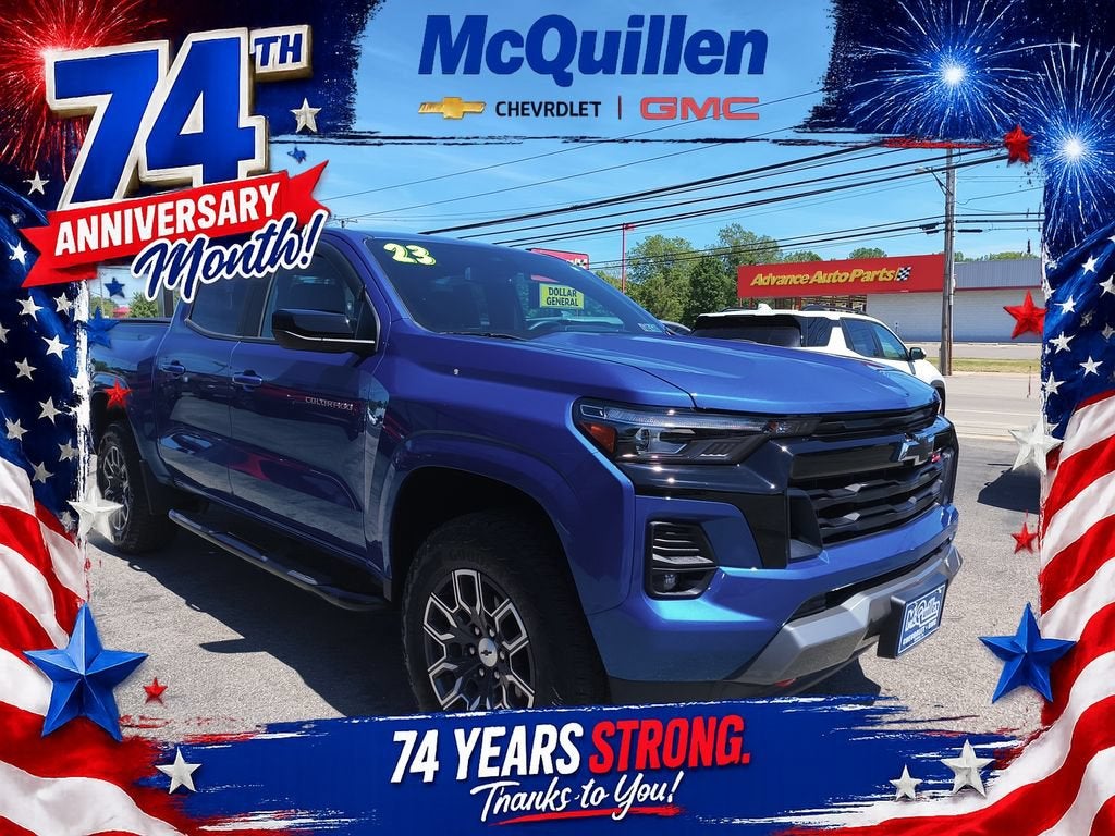 2023 Chevrolet Colorado Z71 in Glacier Blue Metallic — front three-quarter view