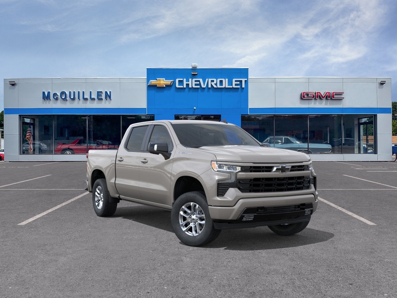 2026 Chevrolet Silverado 1500 RST in White Sands — front three-quarter view