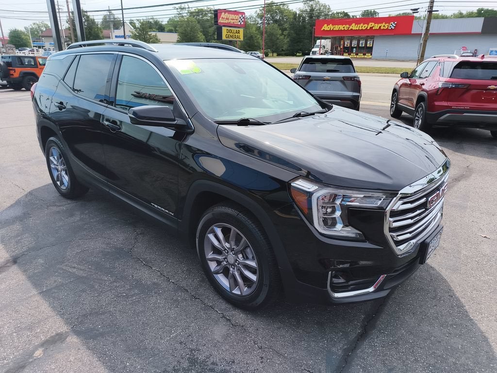 2023 GMC Terrain SLT in Ebony Twilight Metallic — front three-quarter view